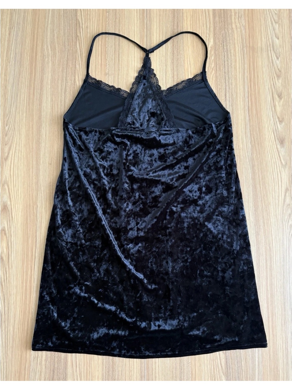 Ashley Stewart Crushed Velvet Slip Dress Lace Trim 1X Black Sexy Vamp Goth Date - Picture 2 of 8